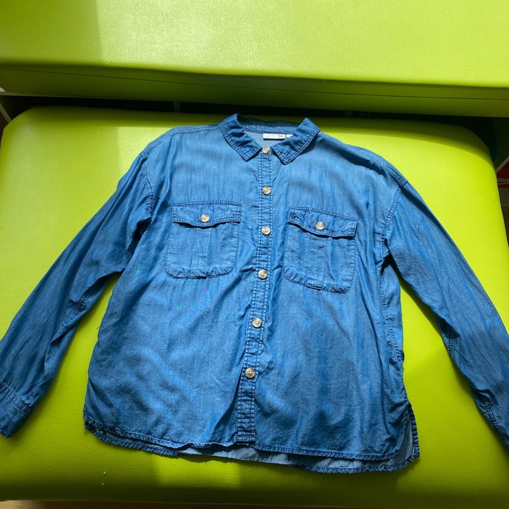 Blue long sleeve button up shirt
